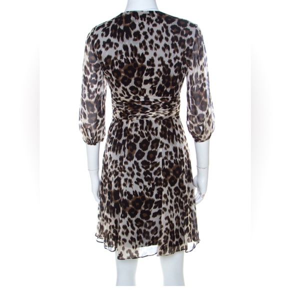 BNWT DIANE VON FURSTENBERG 100% SILK SNOW CHEETAH PRINT A-LINE ABOVE KNEE DRESS - Picture 4 of 16